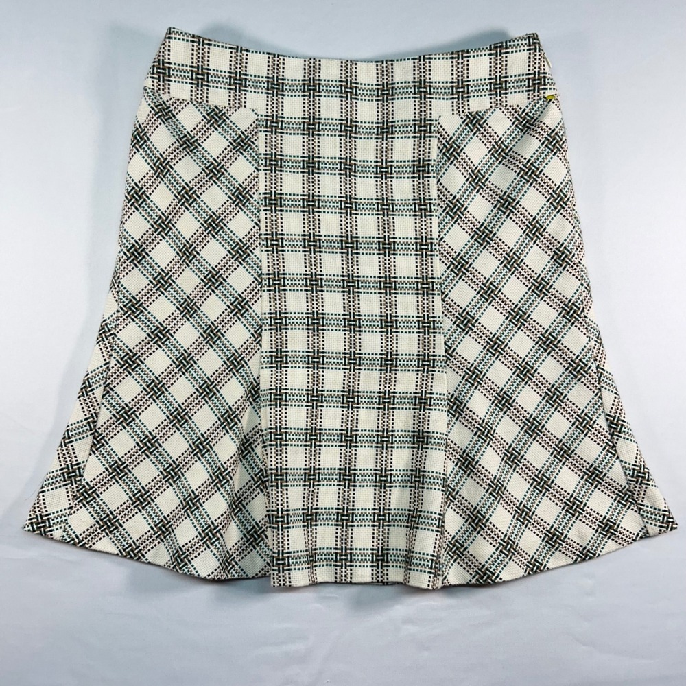 Ann Taylor LOFT Plaid Tweed A-Line Skirt Womens 6 Cream Teal‎ Brown 57-123669